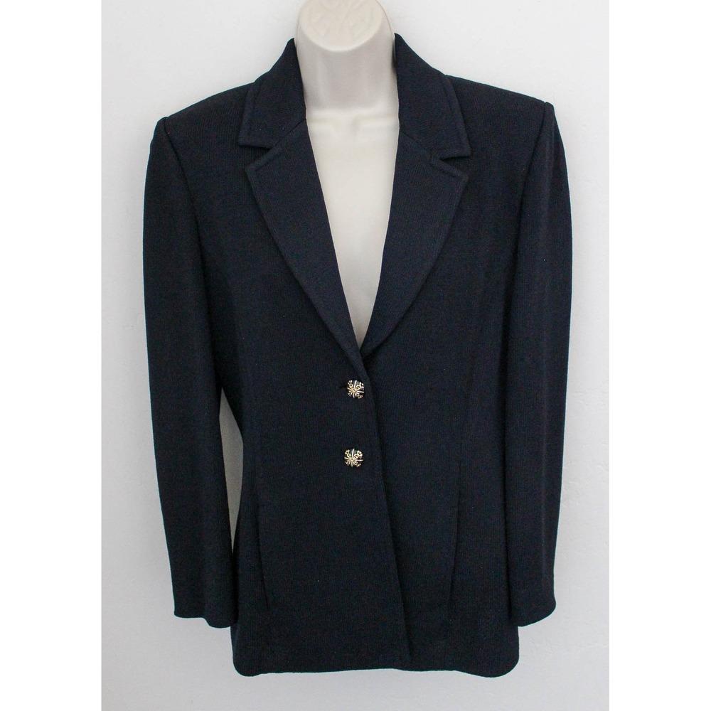 St. John Collection Blazer Size 6 Black Santana Knit Gold Button Pockets USA